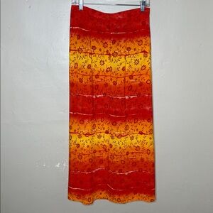 VINTAGE Mosaic Button Front Orange & Yellow ESTILO  Sun Striped Island Skirt Sm